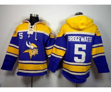 nike nfl jerseys minnesota vikings #5 bridgewater yellow-purple[pullover hooded sweatshirt][bridgewater]