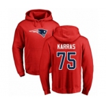 Football New England Patriots #75 Ted Karras Red Name & Number Logo Pullover Hoodie