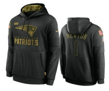 Men's New England Patriots #1 Cam Newton Black 2020 Salute To Service Sideline Performance Pullover Hoodie