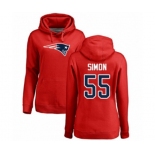 Football Women's New England Patriots #55 John Simon Red Name & Number Logo Pullover Hoodie