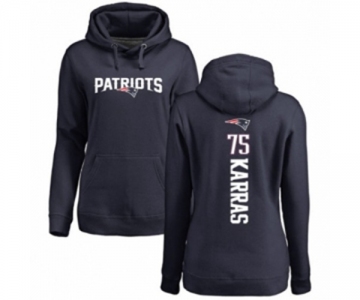 Football Women's New England Patriots #75 Ted Karras Navy Blue Backer Pullover Hoodie