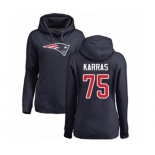 Football Women's New England Patriots #75 Ted Karras Navy Blue Name & Number Logo Pullover Hoodie