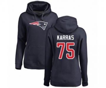 Football Women's New England Patriots #75 Ted Karras Navy Blue Name & Number Logo Pullover Hoodie