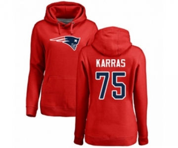 Football Women's New England Patriots #75 Ted Karras Red Name & Number Logo Pullover Hoodie