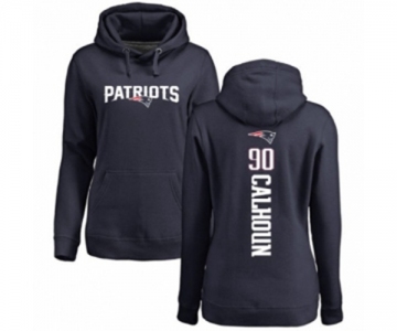 Football Women's New England Patriots #90 Shilique Calhoun Navy Blue Backer Pullover Hoodie