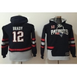 Youth Nike New England Patriots #12 Tom Brady Navy Blue Grey Name & Number Pullover NFL Hoodie