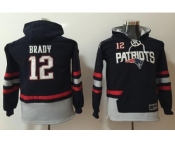 Youth Nike New England Patriots #12 Tom Brady Navy Blue Grey Name & Number Pullover NFL Hoodie