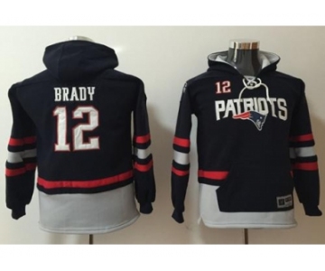 Youth Nike New England Patriots #12 Tom Brady Navy Blue Grey Name & Number Pullover NFL Hoodie