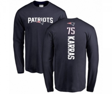 Football New England Patriots #75 Ted Karras Navy Blue Backer Long Sleeve T-Shirt