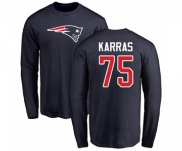 Football New England Patriots #75 Ted Karras Navy Blue Name & Number Logo Long Sleeve T-Shirt