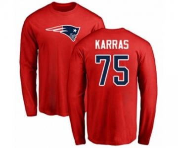 Football New England Patriots #75 Ted Karras Red Name & Number Logo Long Sleeve T-Shirt