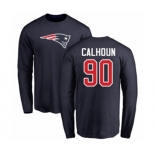 Football New England Patriots #90 Shilique Calhoun Navy Blue Name & Number Logo Long Sleeve T-Shirt