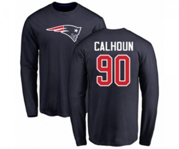 Football New England Patriots #90 Shilique Calhoun Navy Blue Name & Number Logo Long Sleeve T-Shirt