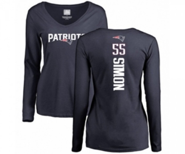 Football Women's New England Patriots #55 John Simon Navy Blue Backer Slim Fit Long Sleeve T-Shirt