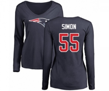 Football Women's New England Patriots #55 John Simon Navy Blue Name & Number Logo Slim Fit Long Sleeve T-Shirt