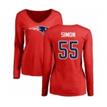 Football Women's New England Patriots #55 John Simon Red Name & Number Logo Slim Fit Long Sleeve T-Shirt