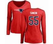 Football Women's New England Patriots #55 John Simon Red Name & Number Logo Slim Fit Long Sleeve T-Shirt