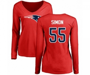 Football Women's New England Patriots #55 John Simon Red Name & Number Logo Slim Fit Long Sleeve T-Shirt