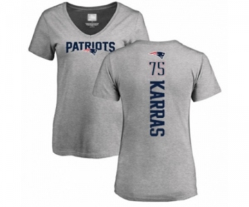 Football Women's New England Patriots #75 Ted Karras Ash Backer V-Neck T-Shirt