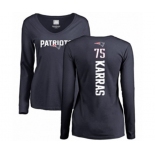 Football Women's New England Patriots #75 Ted Karras Navy Blue Backer Slim Fit Long Sleeve T-Shirt