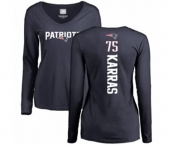 Football Women's New England Patriots #75 Ted Karras Navy Blue Backer Slim Fit Long Sleeve T-Shirt