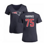 Football Women's New England Patriots #75 Ted Karras Navy Blue Name & Number Logo Slim Fit T-Shirt