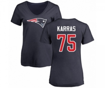 Football Women's New England Patriots #75 Ted Karras Navy Blue Name & Number Logo Slim Fit T-Shirt