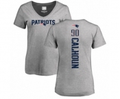 Football Women's New England Patriots #90 Shilique Calhoun Ash Backer V-Neck T-Shirt