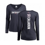 Football Women's New England Patriots #90 Shilique Calhoun Navy Blue Backer Slim Fit Long Sleeve T-Shirt