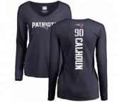 Football Women's New England Patriots #90 Shilique Calhoun Navy Blue Backer Slim Fit Long Sleeve T-Shirt