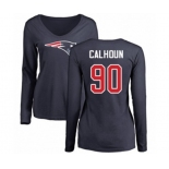 Football Women's New England Patriots #90 Shilique Calhoun Navy Blue Name & Number Logo Slim Fit Long Sleeve T-Shirt