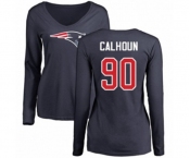 Football Women's New England Patriots #90 Shilique Calhoun Navy Blue Name & Number Logo Slim Fit Long Sleeve T-Shirt