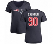 Football Women's New England Patriots #90 Shilique Calhoun Navy Blue Name & Number Logo Slim Fit T-Shirt