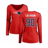 Football Women's New England Patriots #90 Shilique Calhoun Red Name & Number Logo Slim Fit Long Sleeve T-Shirt