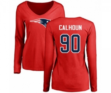 Football Women's New England Patriots #90 Shilique Calhoun Red Name & Number Logo Slim Fit Long Sleeve T-Shirt