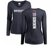 NFL Women's Nike New England Patriots #10 Josh Gordon Navy Blue Backer Slim Fit Long Sleeve T-Shirt