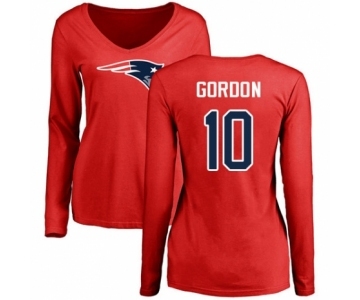 NFL Women's Nike New England Patriots #10 Josh Gordon Red Name & Number Logo Slim Fit Long Sleeve T-Shirt