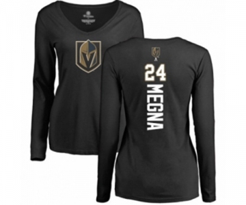 Hockey Women's Vegas Golden Knights #24 Jaycob Megna Black Backer Slim Fit Long Sleeve T-Shirt