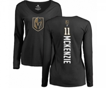 NHL Women Adidas Vegas Golden Knights #11 Curtis McKenzie Black Backer Slim Fit Long Sleeve T-Shirt