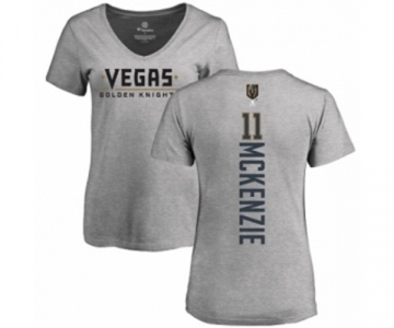 NHL Women Adidas Vegas Golden Knights #11 Curtis McKenzie Gray Backer Slim Fit V-Neck T-Shirt