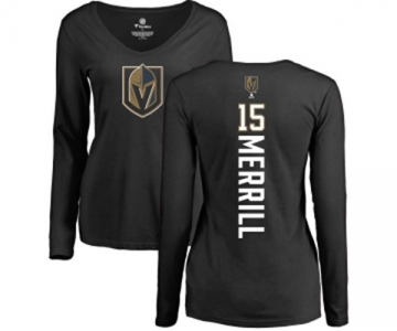 NHL Women Adidas Vegas Golden Knights #15 Jon Merrill Black Backer Slim Fit Long Sleeve T-Shirt