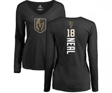 NHL Women Adidas Vegas Golden Knights #18 James Neal Black Backer Slim Fit Long Sleeve T-Shirt