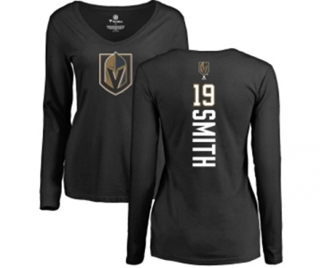 NHL Women Adidas Vegas Golden Knights #19 Reilly Smith Black Backer Slim Fit Long Sleeve T-Shirt