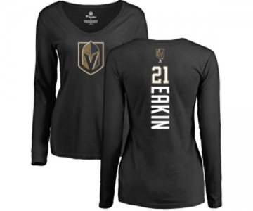 NHL Women Adidas Vegas Golden Knights #21 Cody Eakin Black Backer Slim Fit Long Sleeve T-Shirt