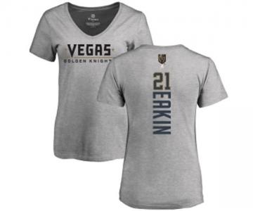 NHL Women Adidas Vegas Golden Knights #21 Cody Eakin Gray Backer Slim Fit V-Neck T-Shirt