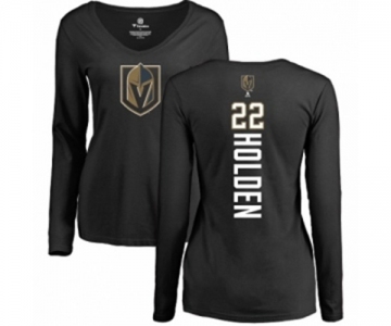 NHL Women Adidas Vegas Golden Knights #22 Nick Holden Black Backer Slim Fit Long Sleeve T-Shirt