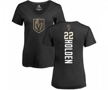 NHL Women Adidas Vegas Golden Knights #22 Nick Holden Black Backer Slim Fit V-Neck T-Shirt