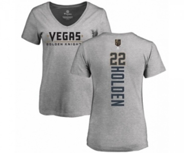 NHL Women Adidas Vegas Golden Knights #22 Nick Holden Gray Backer Slim Fit V-Neck T-Shirt