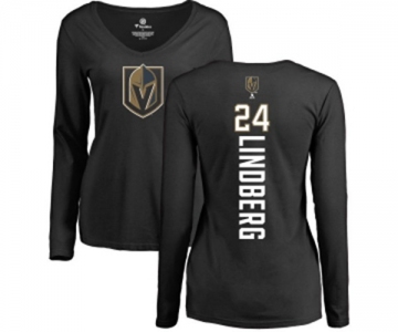 NHL Women Adidas Vegas Golden Knights #24 Oscar Lindberg Black Backer Slim Fit Long Sleeve T-Shirt