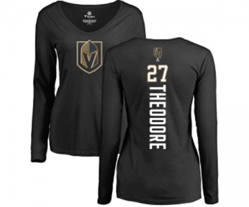 NHL Women Adidas Vegas Golden Knights #27 Shea Theodore Black Backer Slim Fit Long Sleeve T-Shirt